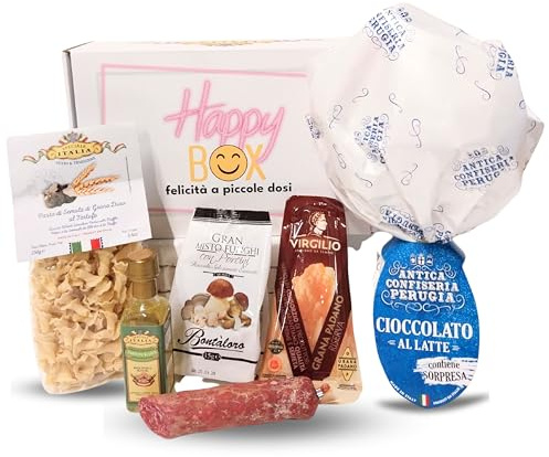 Speciale Italia – Happy Box Salato, Cesto Regalo Gastronomico con Salumi, Formaggi, Pasta al Tartufo e Uovo di Pasqua, Confezione Regalo Pasquale