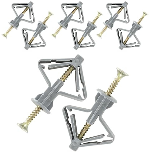 Moicstiy Hollow-Wall Anchors, 65Lbs Self-Expanding Drilling Butterfly Drywall Fixings for Hollow Walls & Plasterboard (50 Anchors + 50 Screws, Gray)