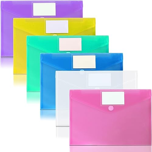 OUTYLTS 6 Pack Plastic Document Envelopes A4 Letter Hook & Loop Folders