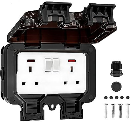 FOVNOT Outdoor Sockets Waterproof Double Socket, Weatherproof IP66 Wall Electrical Outlet 13A Double Socket