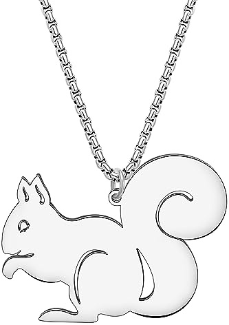DALANE Edelstahl Niedlich Tannenzapfen Eichhörnchen Halskette Mode Anhänger 18k Vergoldet Tiere Schmuck für Frauen Mädchen Charms Geschenke (Versilbert A)