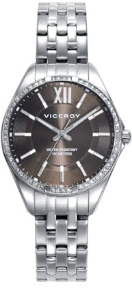 Viceroy 401184-13, Reloj Mujer Chic, Estilo Deportivo, Caja y Brazalete de Acero, Esfera Gris con Circonitas, Sumergible 100m
