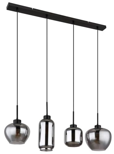 GLOBO Hängeleuchte Rauchglas Pendelleuchte Glas Esszimmerlampe schwarz, Metall, 4x E27 Fassungen, LxBxH 99,5x24x120 cm