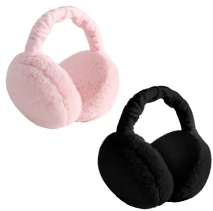 JTMKYO 2 Pcs Women's Earmuffs,With Black & Pink，Adjustable Folding Boys Ear Muffs，Fall & Winter Plush Ear Warmers, Women Ear Muffs Accessories Unisex,for Thanksgiving Halloween
