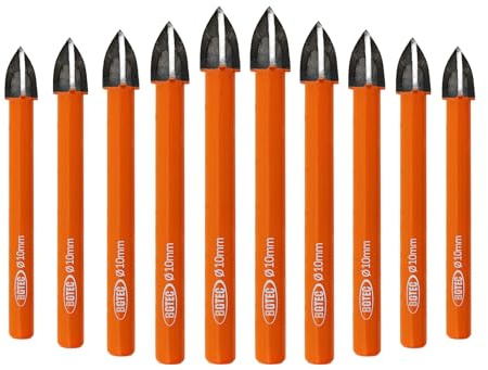BGTEC Juego Brocas de Aleación - 10pcs 10mm Vástago Redondo Brocas de Metal duro para Madera Plástico Mampostería Ladrillo Granito