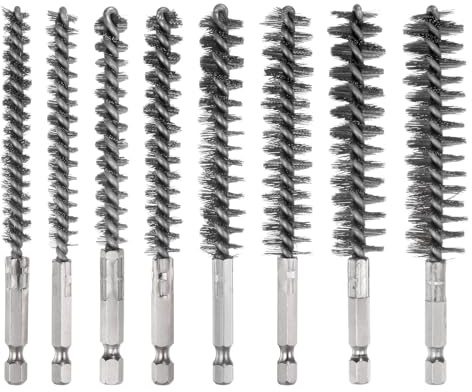 QUARKZMAN 8 tlgs Drahtbürste 8/9/10/11/13/15/17/19mm Länge 115mm, Schwarz | Bohrmaschine, Edelstahl Heizungsbürste mit Sechskantgriff Polieren, Schleifen, Schweißnahtreinigung