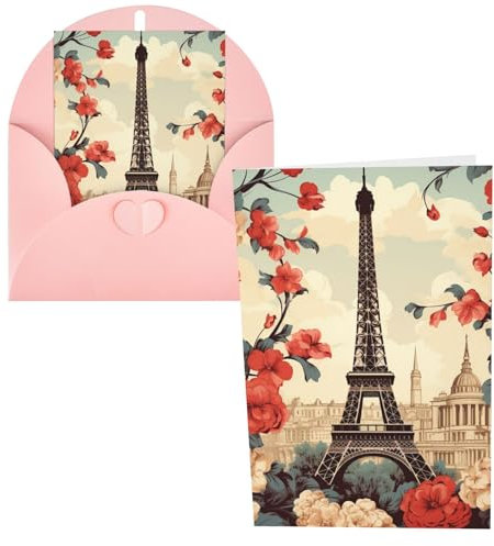 CSGJMYGS Grußkarten Paris Vintage Floral Dankeskarten mit Umschlägen, Happy Birthday Karte, 10,2 x 15,2 cm, minimalistisches Design, Dankeskarten für alle Anlässe, Geburtstag, Dankeschön, Hochzeit