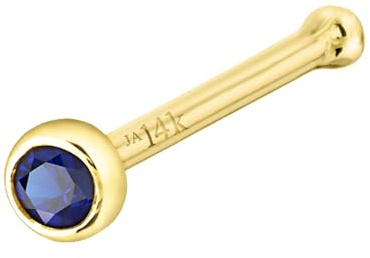 Jewelry Avalanche Solid 14K Yellow Gold Ball-end Stud Bezel Set 1.5mm Blue Sapphire 22G Nose Bone Nose Stud - September Birthstone Nose Ring Stud NBBZ-SP15YG