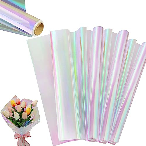 80 * 1500cm Schillerndes Filmpapier, Schillernde Zellophanfolie, Zellophan Geschenkpapier, Regenbogen-Muster Cellophan Rolle für Süßigkeitenpakete Blumenstrauß Hochzeit