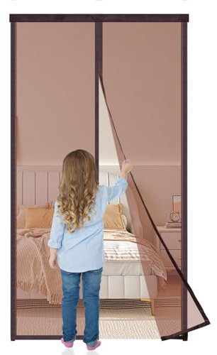 Magnet Fliegengitter Tür 100x200cm,Moskitonetz Tür,Insektenschutz Vorhang Balkontür,Fliegenvorhang Schiebetür,Automatisch Verschließen, Klebemontage Ohne Bohren,Braun