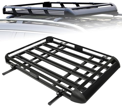 Universa takkorg bil takräcke av aluminium takräcke tak, upp till 150 kg balastbar, bagagekorg bagagehållare hylla, justerbar bredd, svart universell bagagehållare för bil, SUV