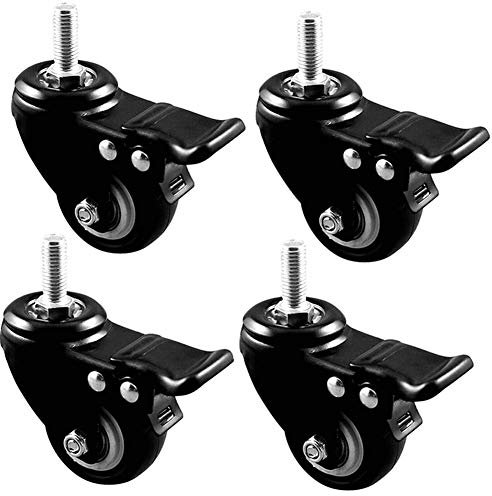Möbelrollen Schwerlastrollen Langlebiges Universalrad 4 Rollen Pu-Gummi-Rotationsmöbelrollen Ersatz-Schwerlastrollen mit Bremsen 40 mm feststellbare Möbelrolle for Trolleymöbel-M8x25-Schraube B(Color: