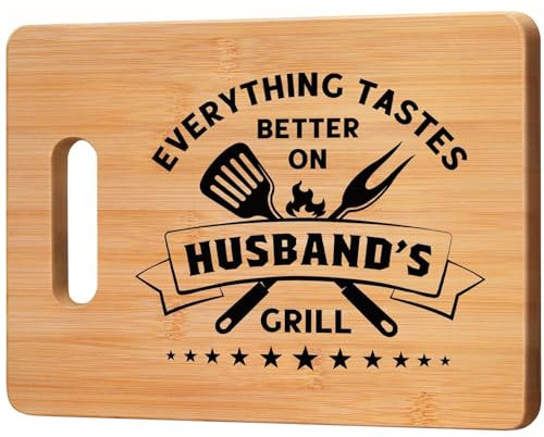 Christmas Birthday Gifts for Husband Him Men - Bamboo Cutting Board with 'Taste Better on Husband's Grill' - Gifts for Husband from Wife on Birthday, Fathers Day, Christmas,Valentines