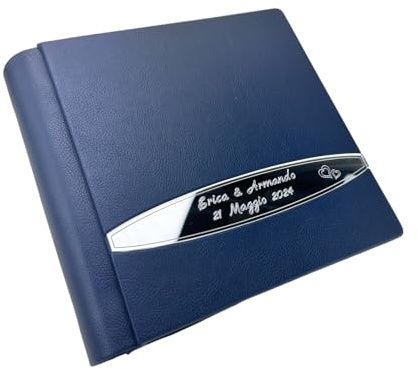 Album Fotografico artigianale -Cristel Specchio- in similpelle pregiata, con inserto in Plexiglass Personalizzabile,classico con velina,Matrimonio,Compleanno,Regalo,Wedding,Anniversario (Blu/Argento)