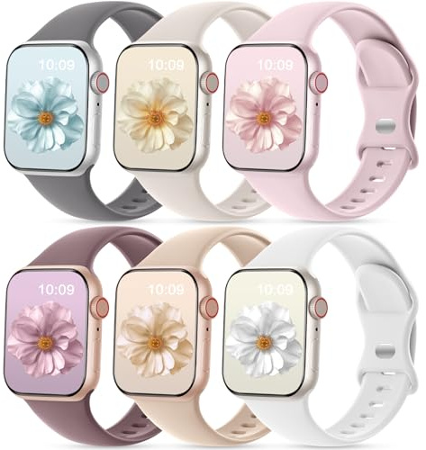 CeMiKa 6 Pack Straps Compatible with Apple Watch Strap 44mm 46mm 45mm 49mm | Soft Silicone Sport Band for iWatch Ultra 3 2 Ultra Series 11 10 9 8 7 6 5 4 3 SE, Breathable Waterproof Strap for Men Women
