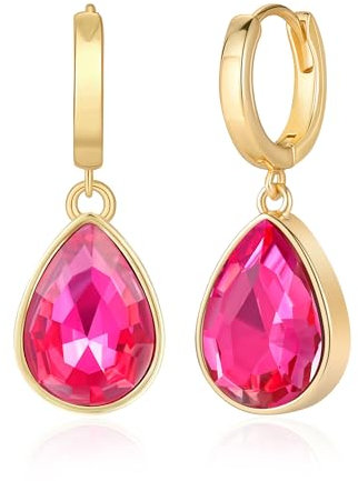 Mesovor Kristall Creolen Ohrringe für Damen, 18 Karat Vergoldete Funkelnde Kristall Wassertropfen Ohrringe Hängend, Schmuck, Geschenke für Ehefrau, Mutter (Rosen Rot)