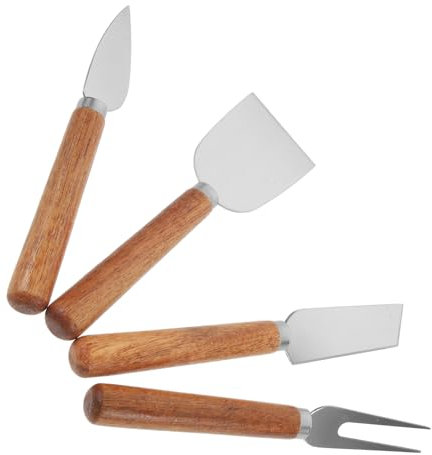 PRETYZOOM Set 4pcs Couteaux à Fromage Manche Droit en Bois et Acier Inoxydable, Facile à Couper et Entretenir, Restaurants et L'approvisionnement en Fromage