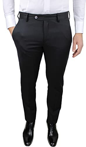 Evoga Pantaloni Uomo Sartoriali Nero Blu Grigio Beige Classico Elegante Cerimonia (IT, Numero, 60, Regular, Regular, Nero)