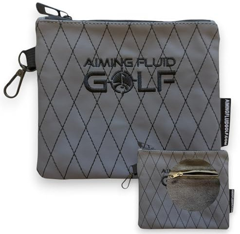 Premium-Leder-Golf-/Reise-Wertsachentasche – Luxuriöse Reißverschlusstasche I Diamantnähte I 360° drehbarer Clip I weiches Innenfutter für Golfzubehör und Reiseutensilien (grau)