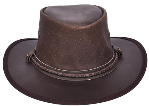 Australischer Buschhut Outback Traveller aus echtem Leder im Cowboy-Stil Braun Ozzy, braun, XXL