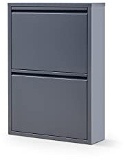 Alveon Schuhschrank Schmal Schuhregal Metall Schuhkipper mit Magnet Klappen Schuhablage Montiert und Wandmontage (Anthrazit, 2 Klappen)