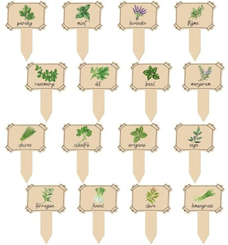 CRASPIRE 16Pcs Herb Wooden Plant Markers Funny Small Wood Garden Plants Labels Word Gardening Tags Sign Accessory for Outdoor Indoor Patio Supplies Vegetable Mint Sage Flower Seed Potted Home Decor