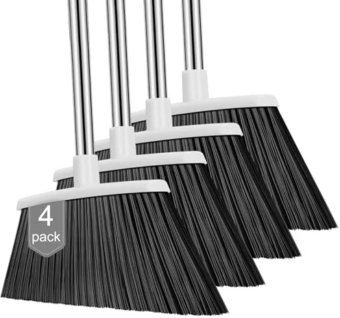NACENA Heavy Duty Broom, 55 Inch Long Handle Outdoor Large Angle Brooms, Commercial Broom for Sweeping Indoor, for Home Garage Kitchen Office Courtyard Lobby Patio Lawn Concrete, 4 Pack (Grey&White)