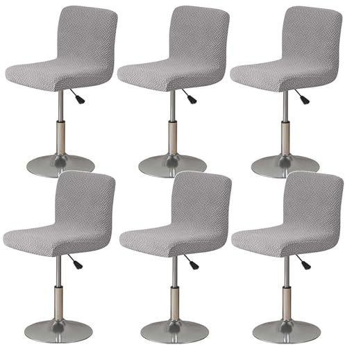 Moderne, graue Stretchhussen für Barhocker, niedrige Rückenlehne, ideal für Küche, Esszimmer, Büro, Drehstuhlschoner mit Schonbezügen, 6 Stück
