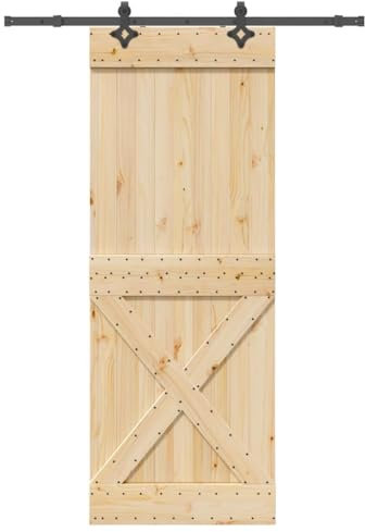 Tidyard Porte coulissante et kit de quincaillerie 85x210 cm pin Massif, Kit de Rail pour Porte Suspendue, Systeme Porte Coulissante Intérieur pour Chambre, Cuisine, Grange, Garage Style D-A