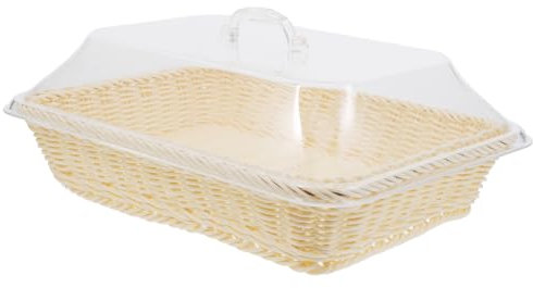 Alipis Panier En Plastique Avec Couvercle Imitation Rotin 35x25x15 Cm, Corbeille à Pain Tressée Jaune Beige Pour Fruits, Légumes Et En-cas, Rangement De Table Anti-insectes