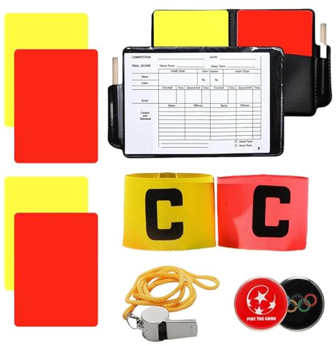 YEWCEP 9 Stück Schiedsrichter Set, Fußbal Sachen Schiedsrichter Set Schiedsrichter Pfeifen, Mit Tasche Punktebuch, Rote und Gelbe Karten, Schulsport für Kinder Fußballspiele