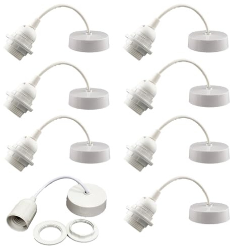WK Electrical - Edison E27 Ceiling Pendant Light Fitting Ceiling Lights with Clear Base (Pack of 8) (6 inch)