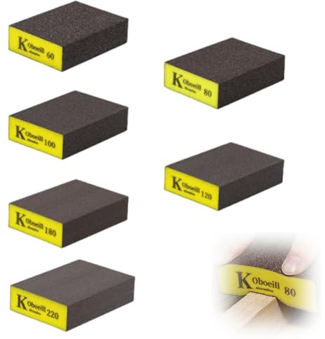 WUSJCOF 6 pièces Éponge, Cale à poncer, kit Polissage, abrasive pour angle et carrosserie, lavables et réutilisables, pour le polissage de métal, bois, acier, inoxydable (Grain 60/80/100/120/180/220)