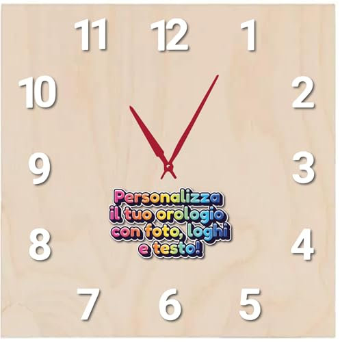 D&Vlab Orologio Quadrato da parete a muro per cucina casa soggiorno camera da letto in legno grande moderno Personalizzato con Foto Testo Nomi Idea Regalo Matrimonio Nonni Sposi Lei Lui.