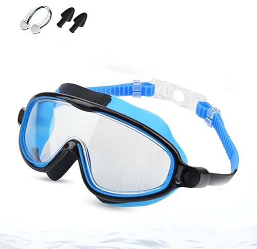 Teamoda Hd Children's Large Frame Waterproof and Anti-Fog Swimming Goggles, No Leakage Clear Beach Pool Goggles for Kids Boys Girls (Blue)