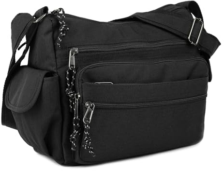 irisaa Umhängetasche Damen, Canvas Multifunkionale Schultertasche, Casual Handtasche mit vielen fächern für Schule Shopping Arbeit, Unisex