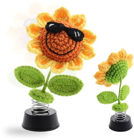 Shwdsy Glücksbringer Auto, Kopfschütteln Wackelfigur, Handgewebt Sonnenblumen Deko, Sonnenbrille Sonnenblume Auto Innenraum Deko, zur Dekoration, Als Geschenk
