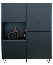 Vladon Highboard Marino, Sideboard mit 4 Türen und 2 Schubladen Schwarz matt, Made in Germany, Korpus Anthrazit matt (103 x 125,5 x 37 cm)