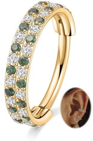 hengkaixuan 16G Schachbrettmuster Doppel Nasenring 316L chirurgischer Stahl Knorpel Helix Conch Ohrring Septum Schmuck Klappbares Segment Tragus Rook Daith Lobe Lippenpiercing 8 mm 10 mm
