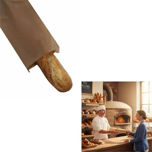 TODOKRAFT Bolsas de Papel Kraft para Pan, 100 Unidades, Varios Tamaños: 9x51cm, 14x51cm, 18x27cm, 23x39cm, para Baguettes, Barras y Hogazas (1 Baguette 9+5x51 cm)