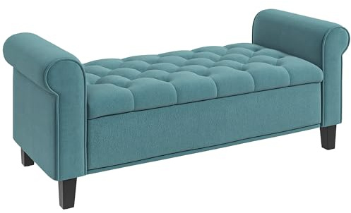 HOMCOM Panca Camera da Letto con Vano Contenitore e Braccioli Arrotolati, Panca Fondo Letto Imbottita in Tessuto Effetto Velluto, per Ingresso e Soggiorno, 126x48.5x57 cm, Verde