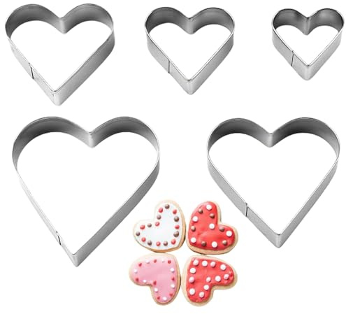 ApexPine 5 Pcs Heart Cookie Cutter Set, Stainless Steel Baking Mould | 5 sizes heart cookie cutters, food grade stainless steel, dishwasher safe, for biscuits fondant sandwich home baking