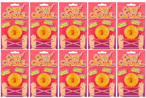 eMKay® Pack of 10 Cat’s Cradle String Game | Neon Orange & Yellow Finger Strings (1.6m Each) with Instructions | Retro Fidget Toy for Kids | Party Bag Gifts & Stocking Fillers