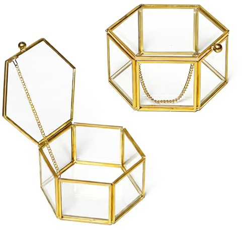 2 stycken glas smyckeslåda smyckeskrin av glas geometrisk 10 x 5,3 cm