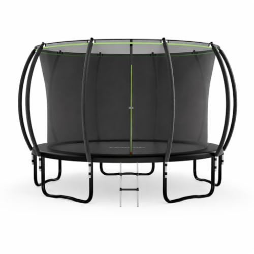 LeJump 366 cm Outdoor Trampolin für Kinder und Erwachsene, großes Garten-Trampolin mit Netz und Leiter, GS-zertifizierte Trampoline, Tragfähigkeit 150 kg (Schwarz)