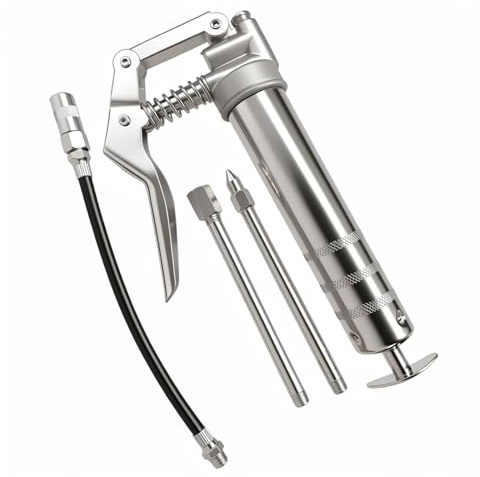7E TRADING Mini Fettpresse, Tragbare Pistolengriff Fettpresse, 4500 psi Hochdruck, 120 ml Fassungsvermögen, Rostfreier Stahl, Auslaufsichere Dichtung, Geeignet Für Fahrrad, Rasenmähe Und Traktorteile
