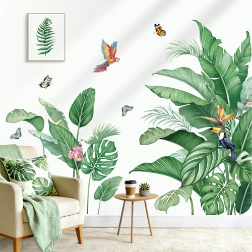 wondever Adesivi Murali Foglie Palma Verde Adesivi Parete Tropicali Pianta | Sticker da Muro Autoadesivo, Stacca e Attacca, Rimovibile, Decorazioni per Camera da Letto Soggiorno Ufficio TV Sfondo