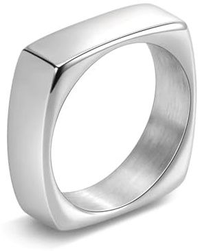 Herrring i rostfritt stål, fyrkantig bandring, 6 mm, silver, storlek 11