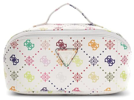 GUESS Kosmetiktasche Silia LRG Cosmetic Travel Bag Multi Logo weiß