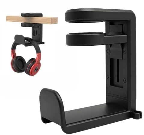 Klyk Headphone Stand Holder with Cable Clip, 360° Swivel Adjustable Mount | Secure Clamp Attachment, Cable Management, Strong Support, Furniture Protection